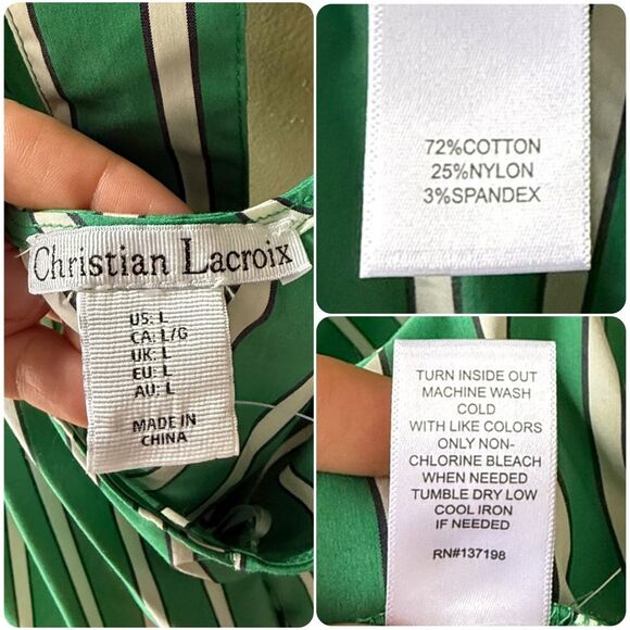 Christian Lacroix Striped High Neck Mini Dress in Green/White - Picture 7 of 8